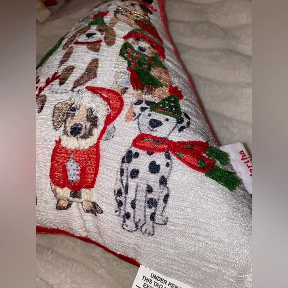 Martha Stewart Holiday Christmas Dogs Print Throw Pillow Triangle Dopamine